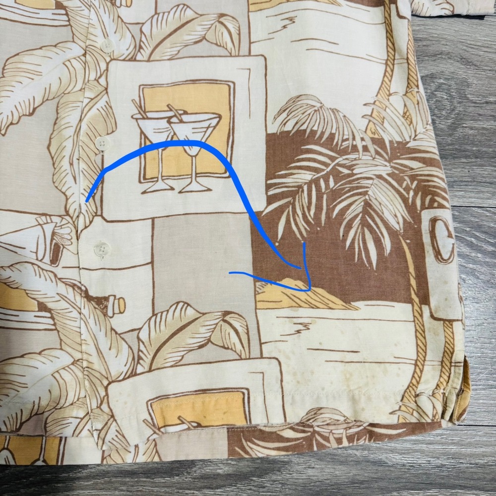 The Havanera Co. Men Linen Blend Short Sleeve Button Up Shirt Tropical Palms L - Picture 5 of 10